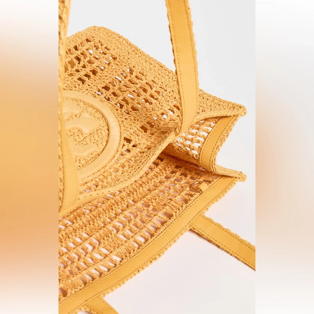 Tory Burch Hand Crochet Small Tote In Peachy
